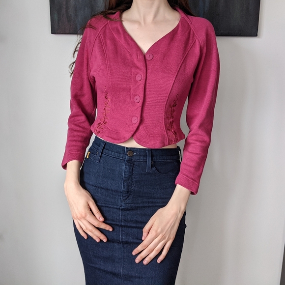 Vintage Rasberry Fitted Button Up Blouse - Picture 3 of 3